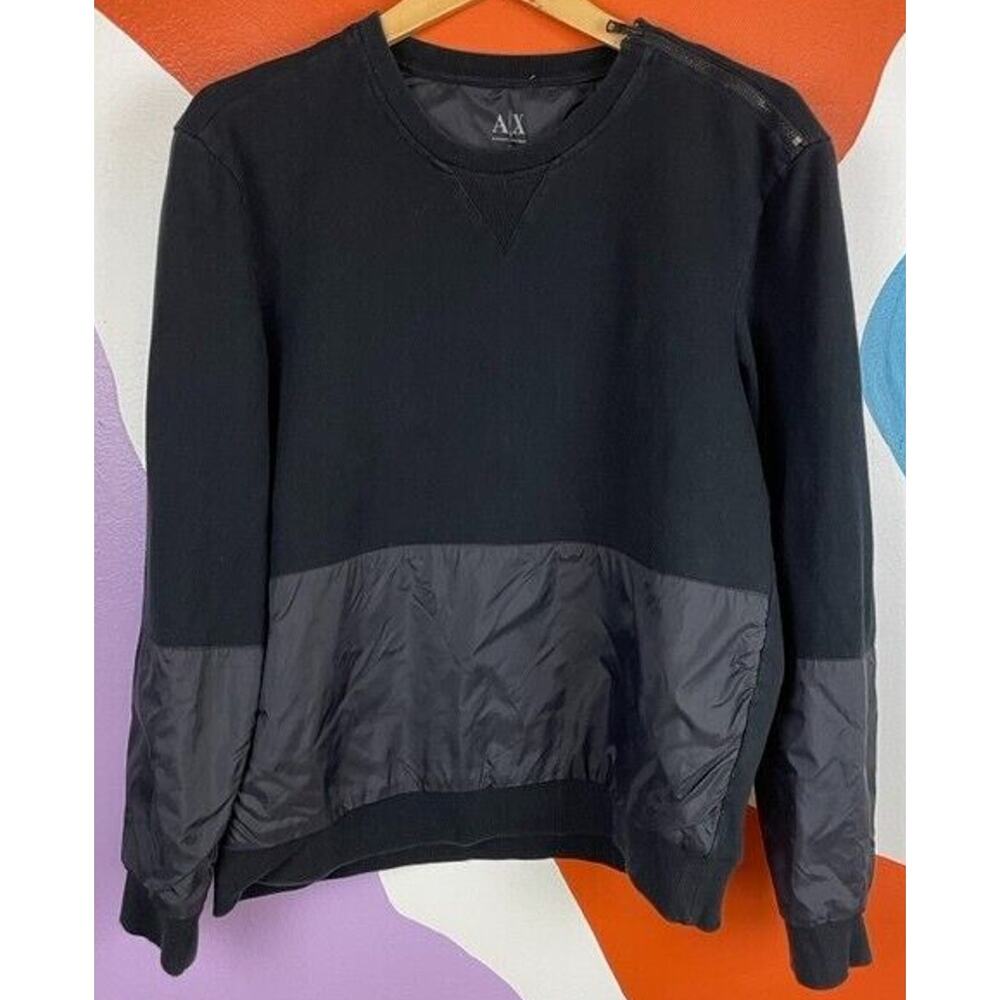 Armani Exchange Sweater Mens Large Black Shoulder Zip Reflective Long Sleeve